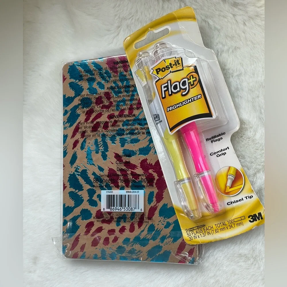 New w/tag 2pK  POST IT FLAG PEN and note book bundle. Pink & Yellow highlighters